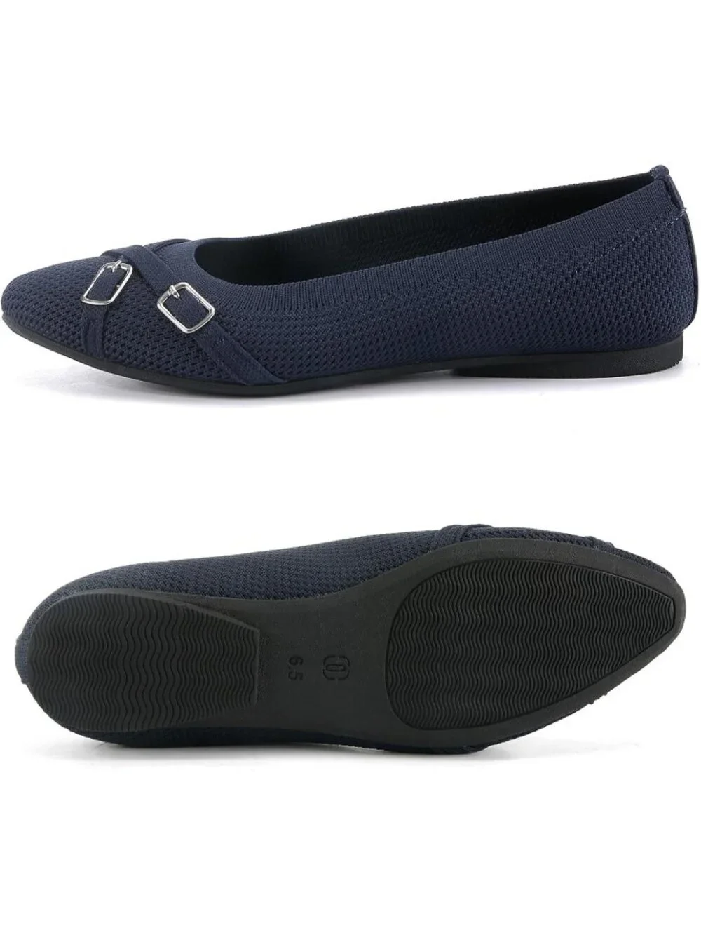 Women's Navy Blue Ballet Flats Dress Work Business Casual Buckle Comfort Shoes